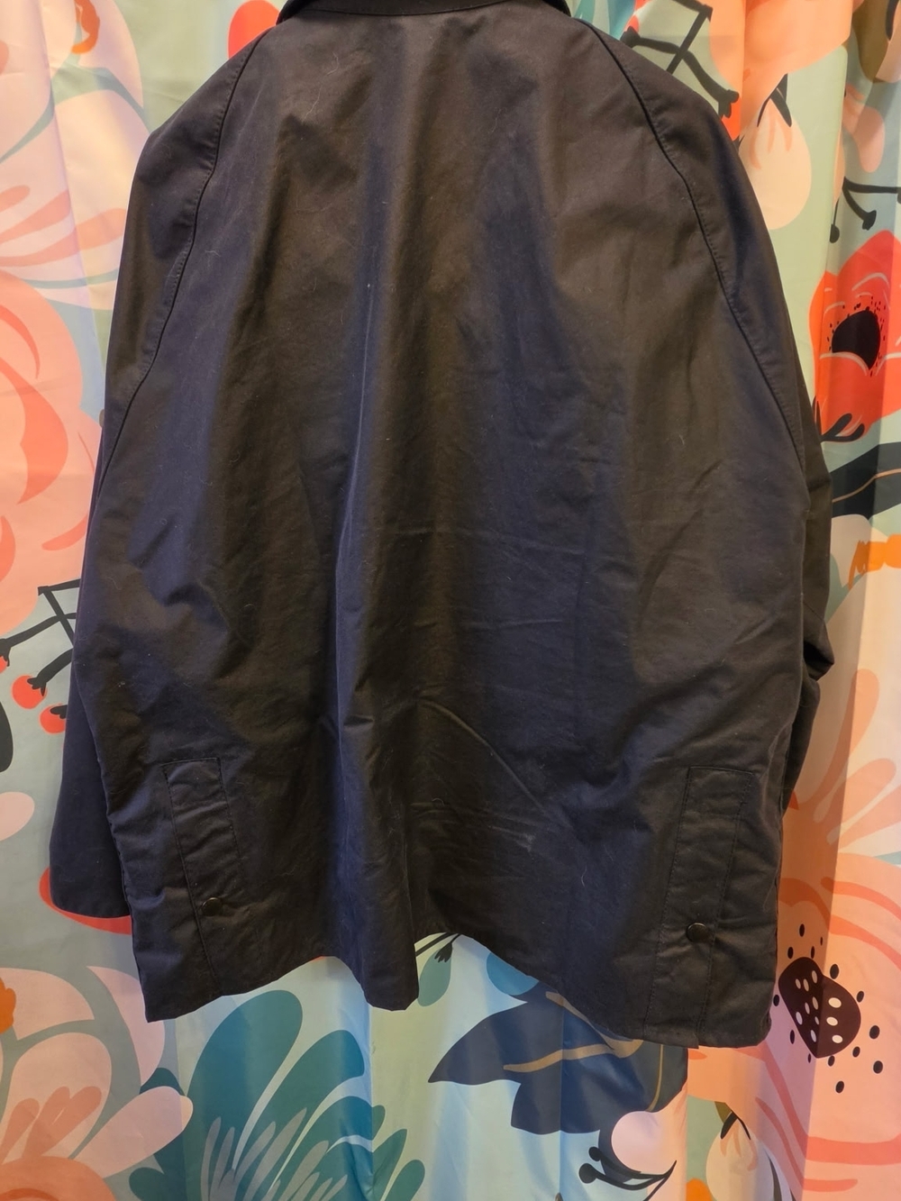 Barbour Men's Dark Navy Waxed Field Jacket with Black Corduroy Collar - Picture 3 of 4